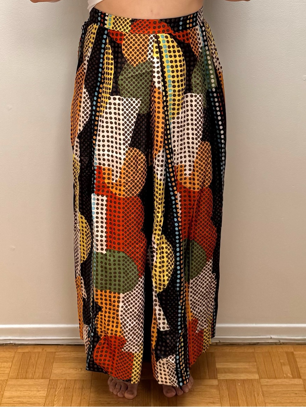 Vintage - Incredible 1970’s Maxi Dot Print Colourful Geometric Skirt by MALBE - Picture 14 of 14